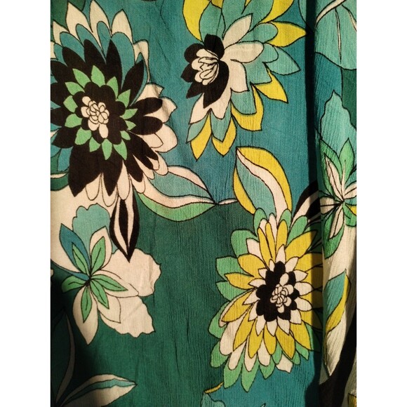 "Women's Floral Print 3/4 Sleeve Top – Teal and Yellow Boho Blouse" - Picture 5 of 5